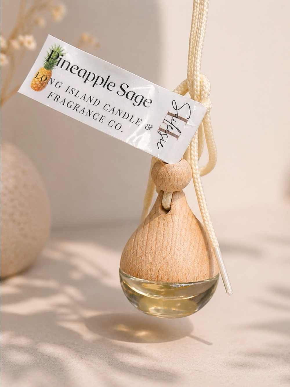 Pineapple Sage Hanging Diffuser | Natural Wood & Glass | Tropical Fresh Scent